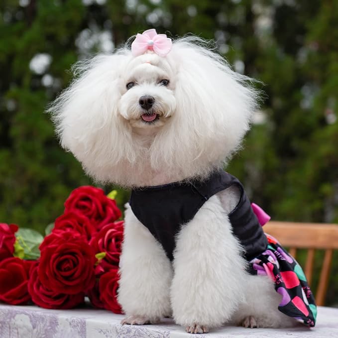 CuteBone I Love U Dress Velvet for Small Dogs Girl Puppy Dresses Black Dog Clothes CVA11XS-D