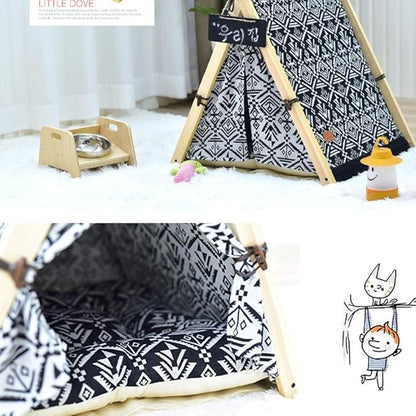 Pet beds, Pet Tent Wooden Dog House Pet Bed Cat Bed Yurt Washable Kennel Cat Litter Small