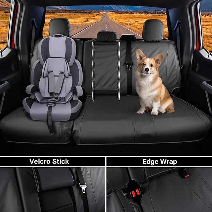 Coverado Rear Bench Car Seat Covers, Waterproof Oxford Back Seat Cover for Car Seat Protector for Kids & Dogs, Compatible with 2015-2026 Ford F150 & 2017-2026 Ford F250 F350 F450, Black