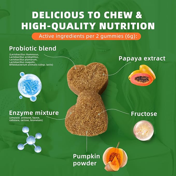 Probiotic Soft Chews for Dogs, Daily Probiotic for Dogs, Dog Probiotics with Digestive Enzymes & Prebiotics, Gut Health & Sensitive Stomach Support（TESTER-15 Ct）