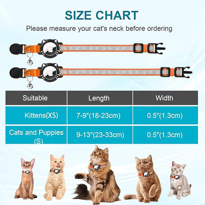 Airtag Cat Collar, Reflective Cat Collar with Apple Air Tag Holder, Breakaway GPS Tracker Pet Collar with Bell for Cat Kitten, Airtag Not Included, Orange, XS(7-9 Inch)