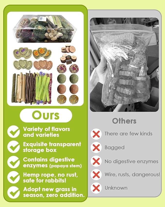 68pcs DIY Rabbit Chew Toys,Rabbit Toy for Bunnies Boredom Bunny Toys for Teeth, Timothy Stick, Apple Sticks, Sweet Bamboo, for Guinea Pig, Hamster, Chinchilla, Rat (19.04 Ounces (Pack of 1))