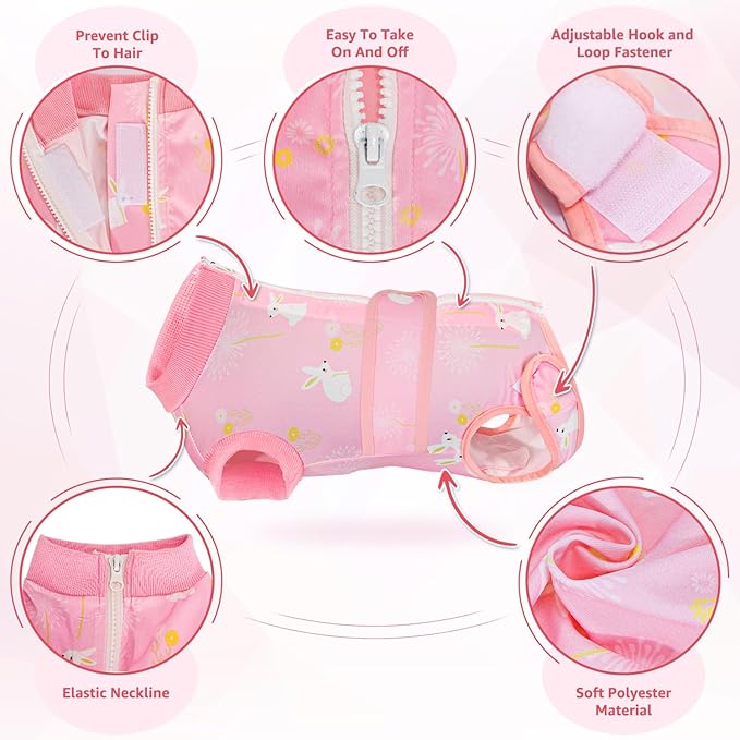 Lukovee Recovery Suit for Dogs, Zipper On Recovery Suit for Female Male Dog, Onesie Abdominal Wounds Cone E-Collar Alternative Prevent Licking Spay Recovery Suit (XS, 2PI)