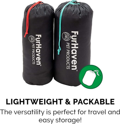 Furhaven Outdoor Travel Dog Bed for Small Dogs w/ Carry Bag, Washable & Foldable, Great for Crates & Kennels - Trail Pup Travel Pillow Mat w/ Stuff Sack Bag - Flame Red/True Blue, Small