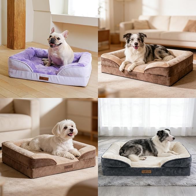 BELLA & PAL Orthopedic Dog Sofa Bed for Medium/Large Dogs – No Assembly Needed, Chew-Proof Egg-Crate Foam Dog Couch with Waterproof Liner, Washable Removable Cover (Brown, 28" L x 23" W x 6" Th)