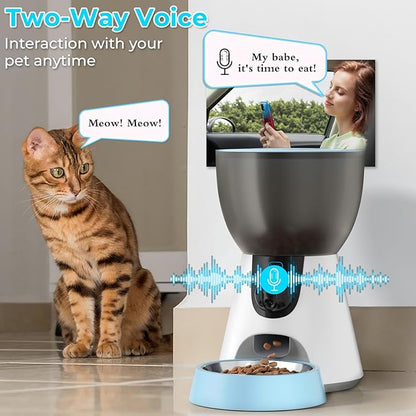 Ownpets Automatic Pet Feeder with Camera, 1304P HD Video with Night Vision, 2-Way Voice Interaction, 2.4G & 5G WiFi Food Dispenser with APP Control, 4L Timed Feeder for Cats and Dogs