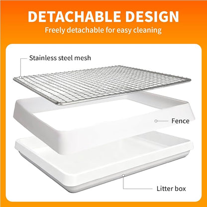 BESNEW 3 in 1 Rabbit Hay Feeder with Litter Box,Upgraded Metal Hay Rack & Litter Tray & Water Bowl,Quick Cleaning,Easy to Install,Bunny Supplies for Rabbit Guinea Pig Chinchilla Small Animals