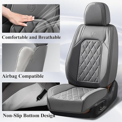 Coverado Car Seat Covers Full Set, Luxury Faux Leather Seat Covers for Cars, Waterproof Car Seat Protector, Gray Car Seat Cover, Universal Automotive Seat Covers Fit for Most Sedan SUV Trucks
