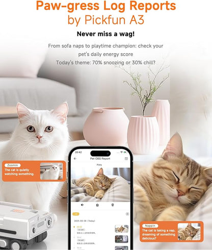 PMATE Self-Moving Pets Camera AI-Powered Rover with Auto Tracking & Patrol, 2K Live View, Night Vision, 2-Way Talk, and Auto-Recharge (A3-White)