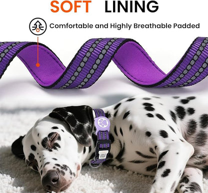 AirTag Dog Collar for Small Dogs, IP68 Waterproof Air Tag Dog Collar with Apple AirTag Holder, Reflective, Padded Lining, QR Code Personalized Dog Tags (Purple, Small)