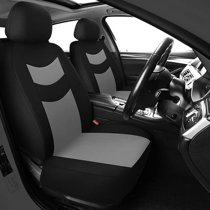 Universal Car Seat Covers for Front Seats, Cloth Front Car Seat Cover, Easy to Install, Breathable and Washable Universal Interior Covers for Auto, SUV, Sedan, Van, Airbag Compatible, Black & Grey