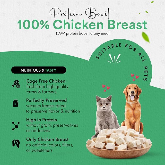 Freeze Dried Chicken Cat Treats | Healthy Dog Food Toppers 100% Human Grade | Single Ingredient, Grain Free Chicken Dog Treats | Inspected & Tested in USA | No Additives or Preservatives, 1.75 oz
