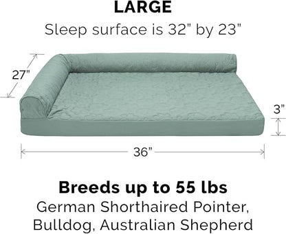 Furhaven Orthopedic Dog Bed for Large/Medium Dogs w/ Removable Bolsters & Washable Cover, For Dogs Up to 55 lbs - Pinsonic Quilted Paw L Shaped Chaise - Iceberg Green, Large