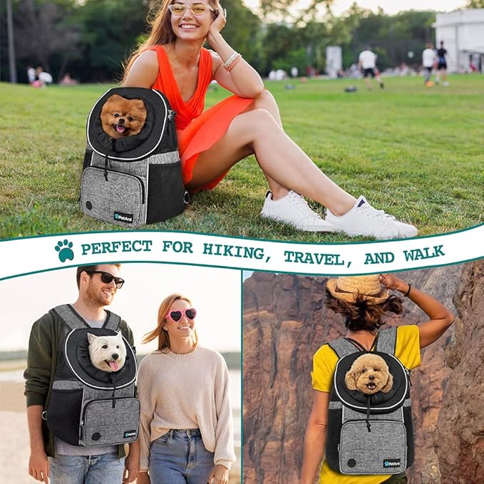 PetAmi Dog Front Carrier Backpack, Adjustable Dog Pet Cat Chest Carrier Backpack, Ventilated Dog Carrier for Hiking Camping Travel, Small Medium Puppy Large Cat Carrying Bag, Max 15 lbs, Gray