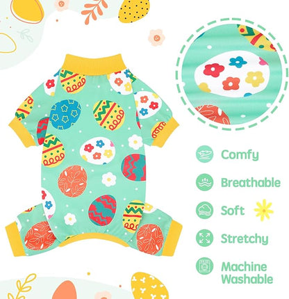 XPUDAC Easter Dog Pajamas, Soft Lightweight Dog Outfit Easter Eggs Puppy Clothes for Small Medium Dogs Pjs Pet Jumpsuit, XL