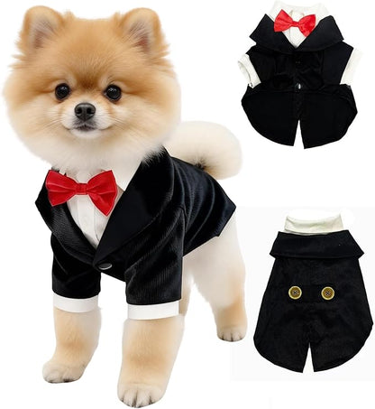 Dog Tuxedo Suit with Bow Tie Dog Shirt Puppy Clothes Formal Pet Tux Party Birthday Costume for Small Medium Dogs Pet Weding Attire Dress Up Cosplay Prince Costume Gentleman Apparel (X-Large)