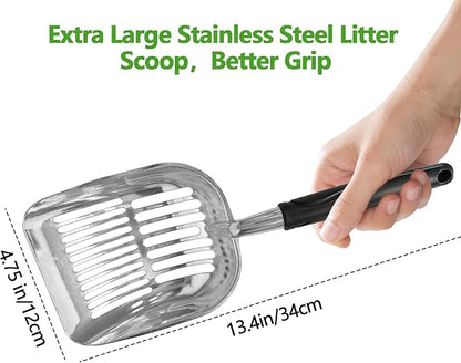Stainless Steel Litter Box with Lid,Large Litter Metal Litter Box with High Sided, Anti-Urine Leakage, Easy Cleaning & Odor-Less, Include Metal Scoop