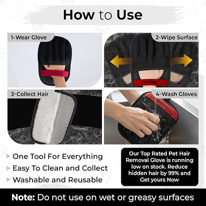 Pet Hair Removal Glove Cat & Dog, Electrostatic Reusable Hair Remover Tool | 2026 Upgraded washable 5-Finger pet hair remover works for laundry, couch, carpet & car seat, removes dog and cat fur easily