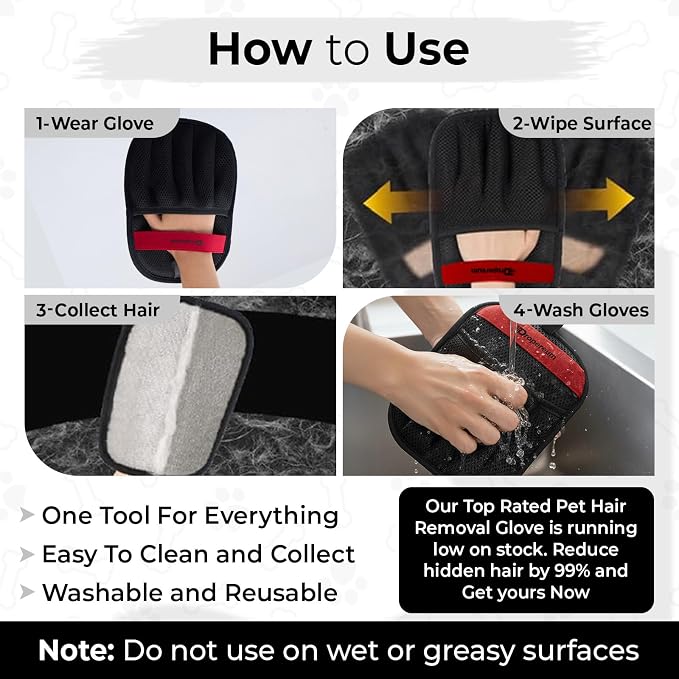 Pet Hair Remover for Laundry, Pet Hair Remover Glove (2 Pack) – Reusable Electrostatic Pet Hair Removal Mitt for Couch, Carpet, Car Seat & Laundry – Cat & Dog Fur Cleaning Tool for Furniture