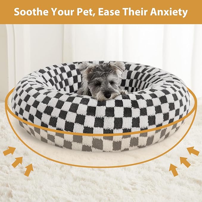 BFPETHOME Donut Dog Bed Medium Size Dogs, Cute Medium Dog Bed for Puppy and Kitten, Round Calming Pet Beds with Non-Slip Bottom, Machine Washable,27inch, Grey