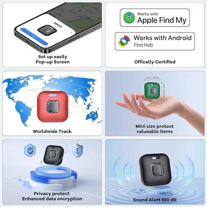 Hoxe Air Tracker Tags-3 Pack for iOS & Android, Smart Tag for Key, Bag, Pet | Dual System Luggage Tracker Compatible with Apple Find My & Google Find Hub App, Bluetooth Key Finder Replaceable Battery