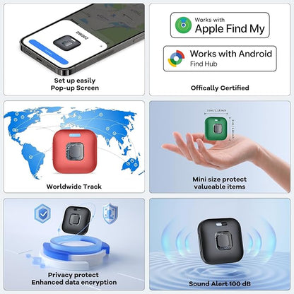 Hoxe Air Tracker Tags-3 Pack for iOS & Android, Smart Tag for Key, Bag, Pet | Dual System Luggage Tracker Compatible with Apple Find My & Google Find Hub App, Bluetooth Key Finder Replaceable Battery