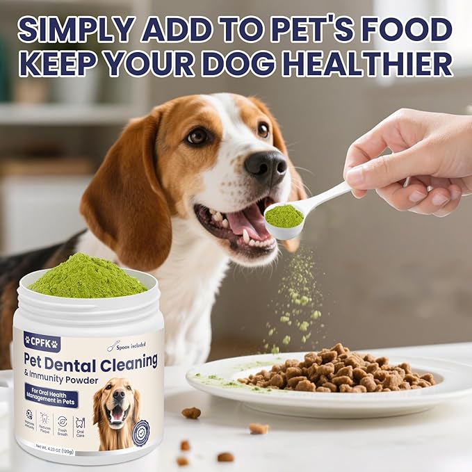 Dog Dental Cleaning Immunity Powder Dog Dental Cleaning Powder with Probiotics to Lighten Bad Breath and Control Plaque Tartar Supports Dogs Dental Care and Immune Health 4.23 OZ