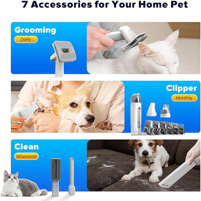 DUXANO 7 in 1Dog Grooming Kit Pet Grooming Kit 15000 Pa Powerful Vacuum Suction Picks Up 99% Pet Hair, Pet Hair Remover with Dog Clippers, Grooming Brush, Nail Trimmer Grinder (Extra Large)