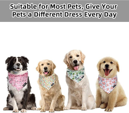 XLarge Summer Spring Dog Bandanas-4PCS Pink Green Orange Floral Printing Dog Scarf Bib Kerchief Breed for Large Girl Dogs Pets Gift