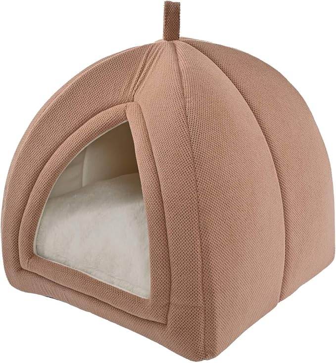 Amazon Basics Cat Cave Bed, 2-in-1 Foldable House for Indoor Cats, with Washable Cushion and Non-Slip Base, 17.5 x 17.5 Inches, Large, Pink
