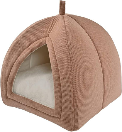 Amazon Basics Cat Cave Bed, 2-in-1 Foldable House for Indoor Cats, with Washable Cushion and Non-Slip Base, 17.5 x 17.5 Inches, Large, Pink