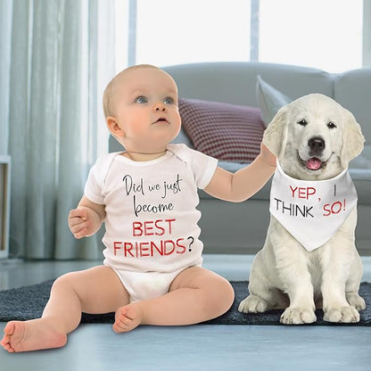 Baby and Dog Matching Outfits, Matching Best Friends Outfits Cotton Baby Bodysuit and Dog Bandana Set for Infant Newborn Pet