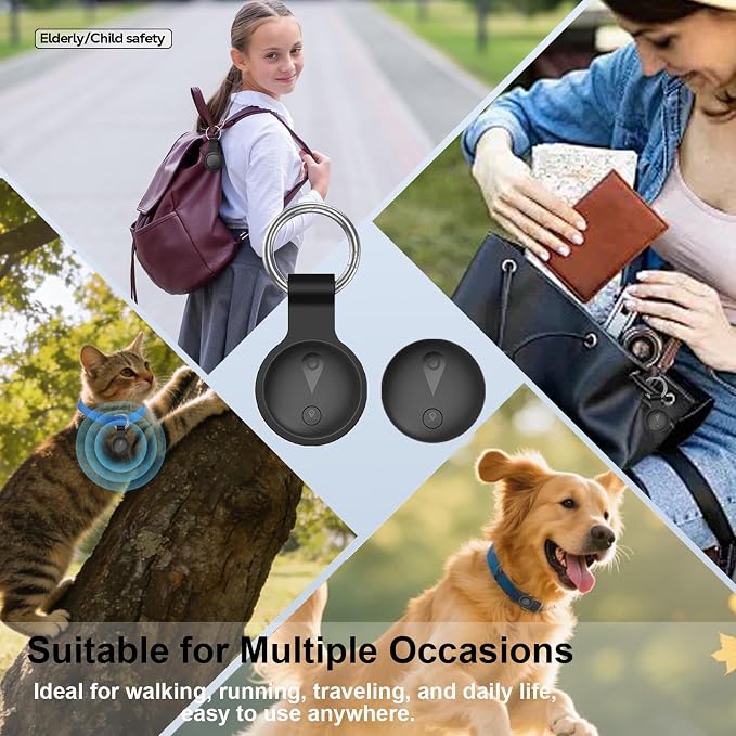 Pet GPS Tracker for Dogs,Mini Collar Location Trackers for Cats(Compatible with iOS Locate),No Monthly Fee Subscription,IP68 Waterproof Real-Time Global Location Tracking Anti-Lost Device-Black