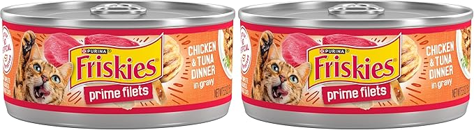 Friskies Purina Prime Filets Chicken and Tuna Dinner in Wet Cat Food Gravy - (Pack of 48) 5.5 oz. Cans