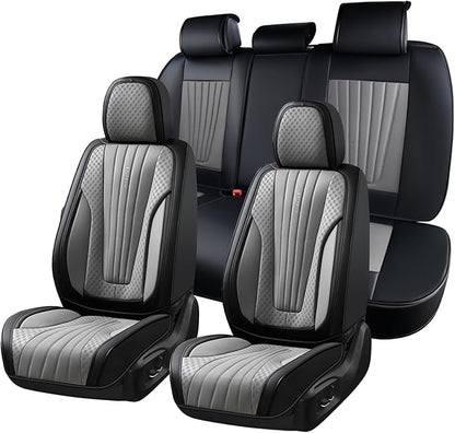 FLORICH Car Seat Covers, Premium Leatherette Car Seat Covers Full Set, Automotive Vehicle Seat Cushions Front Seats and Back, Waterproof Seat Protectors for Sedans Cars SUV Trucks, Black&Gray