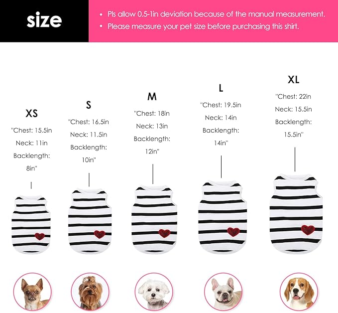 Dog Striped T-Shirts, Dog Vest, Pet Apparel, Tee Shirts, Suitable for Small, Medium, Large Pets, French Bulldog, Bichon, Rose L