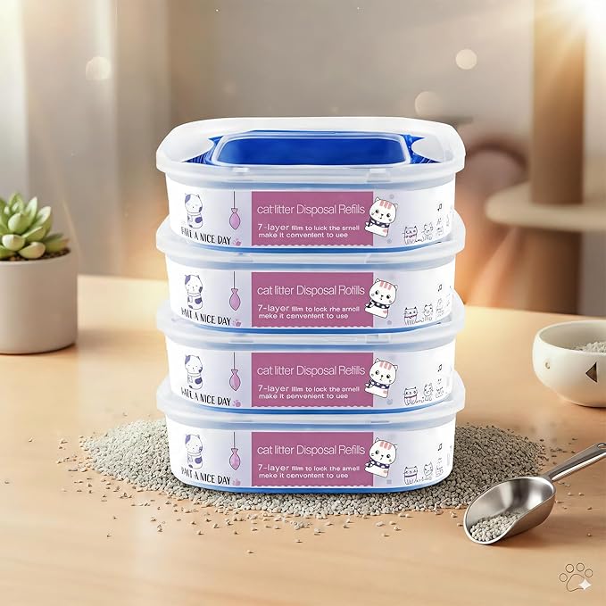 4 Pack 28FT Cat Litter Refill Cartridge, Compatible with Pet Genie Standard/Plus/Style Pail Refills, Up to 16 Months of Supply, 7 layer Odor Control Jumbo Refill Cartridge