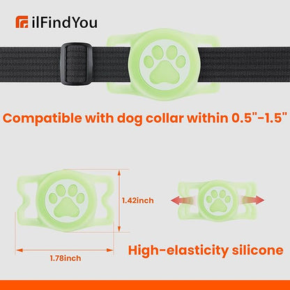Waterproof Airtag Dog Collar Holder for Apple Air Tag, Silicone Glow Dog Airtag Holder for Dogs & Cats Collars(Luminous)