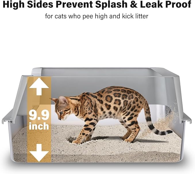 Stainless Steel Litter Box, Extra Large Litter Boxes for Big Cats, XL Metal Cat Litter Box with High Sides Lid, Anti-Urine Leakage, Never Absorbs Odors, Easy Cleaning, Non-Stick, Include Scoop and Mat