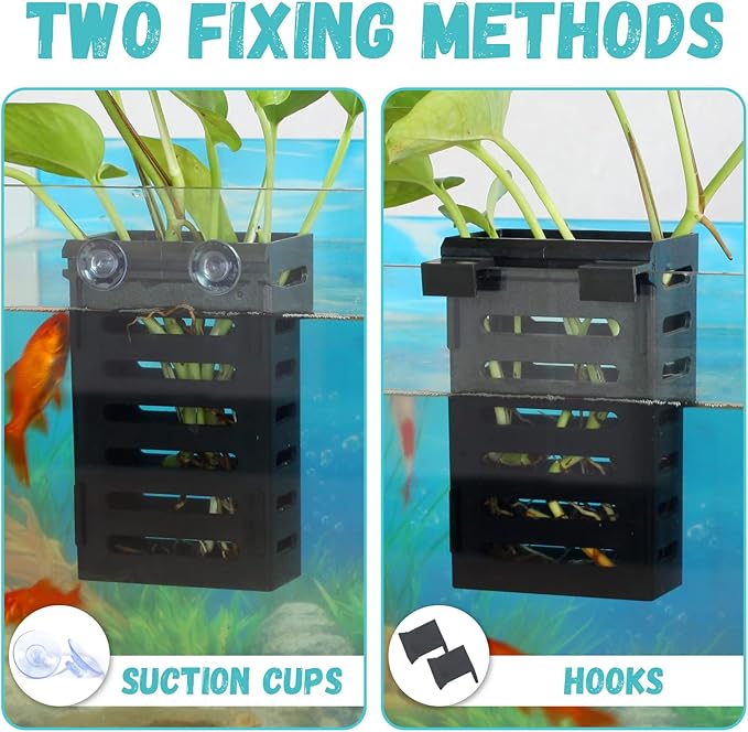 2 Pcs Aquarium Plant Holder, Fish Tank Plant Holder with Hooks and Suction Cups, Aquarium Planter Cups for Emersed Plants, Suitable for Aquatic Plant Cultivation and Water Feature Decoration.