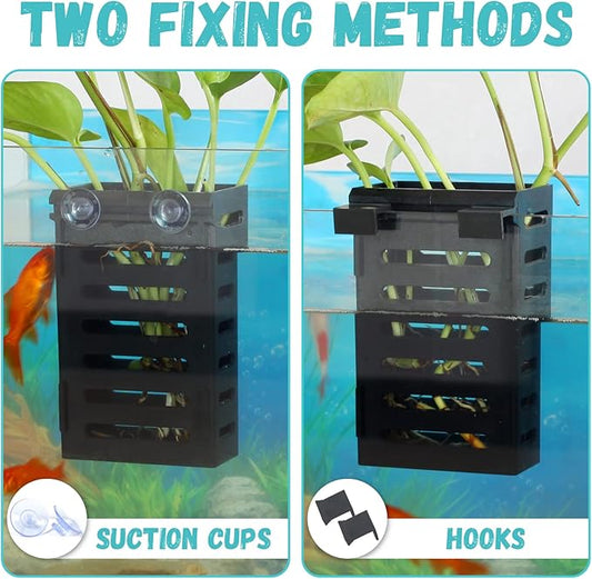 2 Pcs Aquarium Plant Holder, Fish Tank Plant Holder with Hooks and Suction Cups, Aquarium Planter Cups for Emersed Plants, Suitable for Aquatic Plant Cultivation and Water Feature Decoration.
