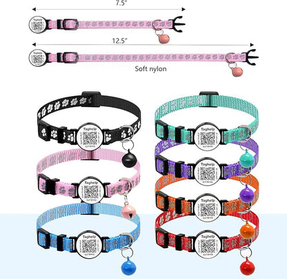 2-Pack Reflective Cat Collar with Bell - Breakaway Safety Collar Elastic Design, QR Code Name Tag & Night Safety Feature for Indoor/Outdoor,Kitten Cat ID Tag Personalized(Black)