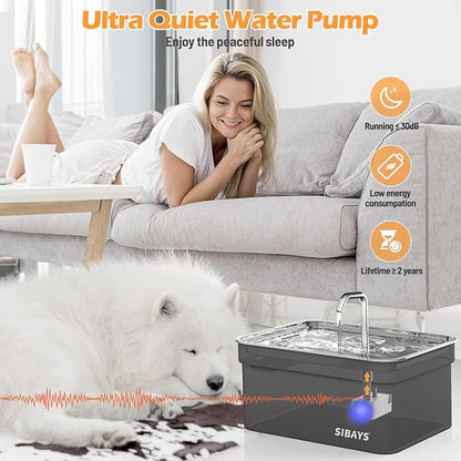 SIBAYS Replacement Pump for 10.5L/355oz/2.8Gal Large Pet Water Fountain(FS70), Ultra Quiet Dog Water Fountain Pump with LED Shortage Reminder P07