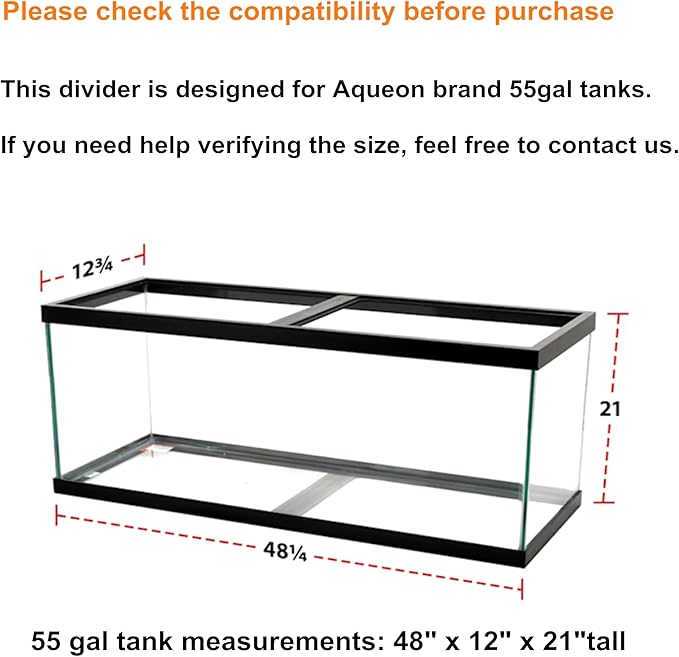 Acrylic Aquarium Divider Kit 5.5/10 / 20L / 20H / 29 / 40B / 55/75 / 125gal Fish Tank with Suction Cups