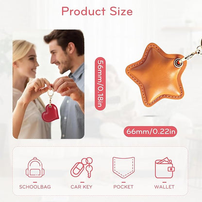 Leather Charm Keychain Holder Case Compatible with AirTag,Cute Protective Star-Shaped Cover with Luxe Ring Clip,Finder GPS Tracker Case for Wallet Keys,Bag,Pets(Yellow)