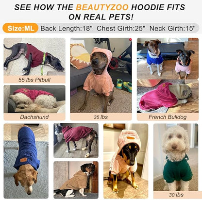 BEAUTYZOO Dog Hoodie for Small Medium Large Dogs, Winter Fall Warm Dog Clothes for Puppy S M Sized Dogs Girl Boy, Dog Sweater Shirt Hoodies with Pocket Bulldog Pitbull Cat Clothing Coat