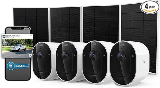 Arlo Pro Security Camera 2K HDR (6th Gen, 2025 Release) 4 Cam + 4 Solar Panels + 6 Months of Secure Plus Plan - Wireless Outdoor Camera, Battery Power, Person, Vehicle & Animal Detection, White