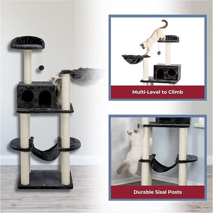 TRIXIE Tarragona 63.8" Cat Tower, 5-Level Cat Tree, Sisal Scratching Posts, Cat Condo, Two Hammocks, Platforms, Cat Toy