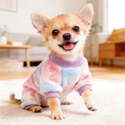 Dog Sweaters for Small Dogs Girl Dog Clothes Fleece Small Dog Pajamas Female Warm Dog Pjs Soft Dog Onesie Heart Chihuahua Clothes Pink Pet Puppy Pajamas, XS