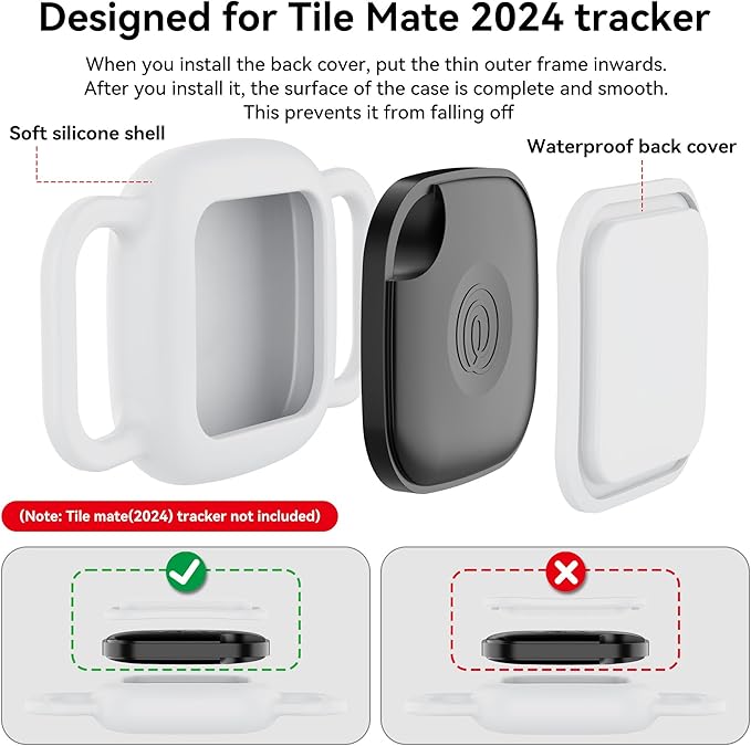 DDJ Waterproof Dog Collar Holder for Life360 Tile Mate Tracker, 2-Pack Durable Silicone Cover, Anti Lost for Life 360 Tile Tracker Case for Cat & Pet Collars, Easy Installation, Lightweight, White